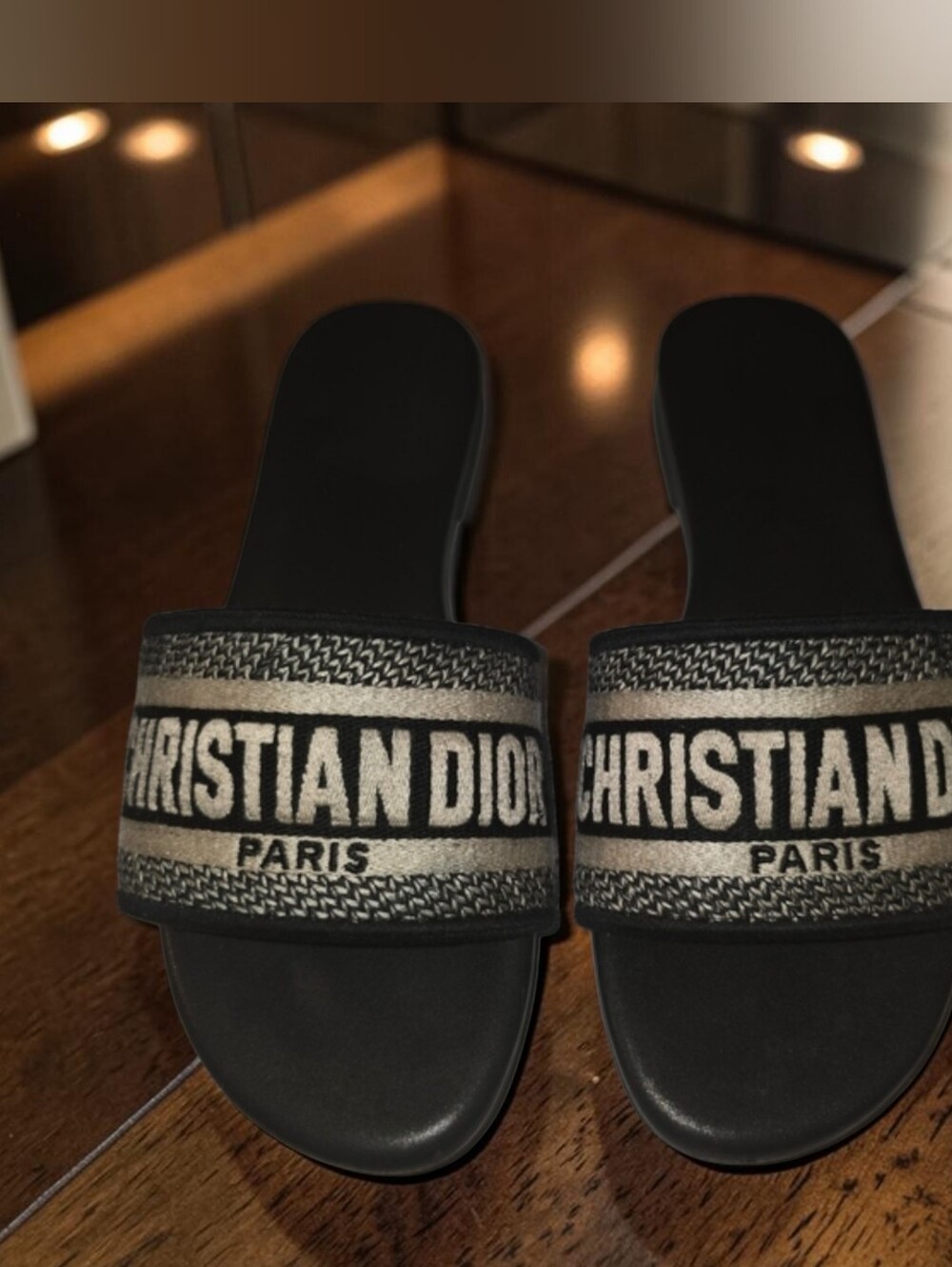 Dior Women's Black and Cream Sandals Deway Slides